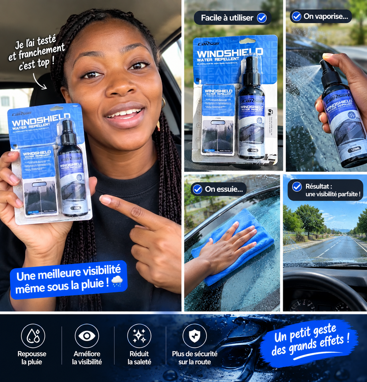Spray Anti-Pluie pour Pare-Brise – Repousse l’Eau et Améliore la Visibilité